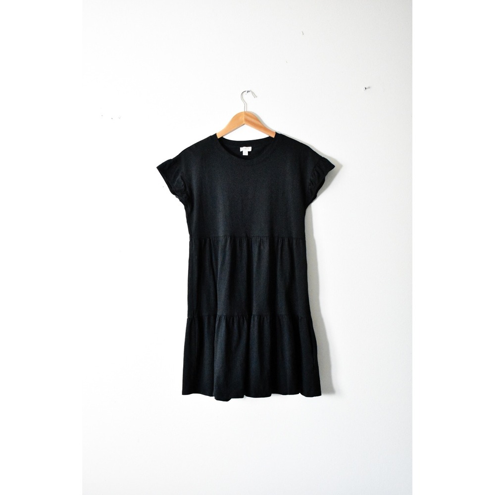 J.Crew Tiered Mini Dress Women XS Black Modern Ruffle Cap Sleeve Cotton Jersey